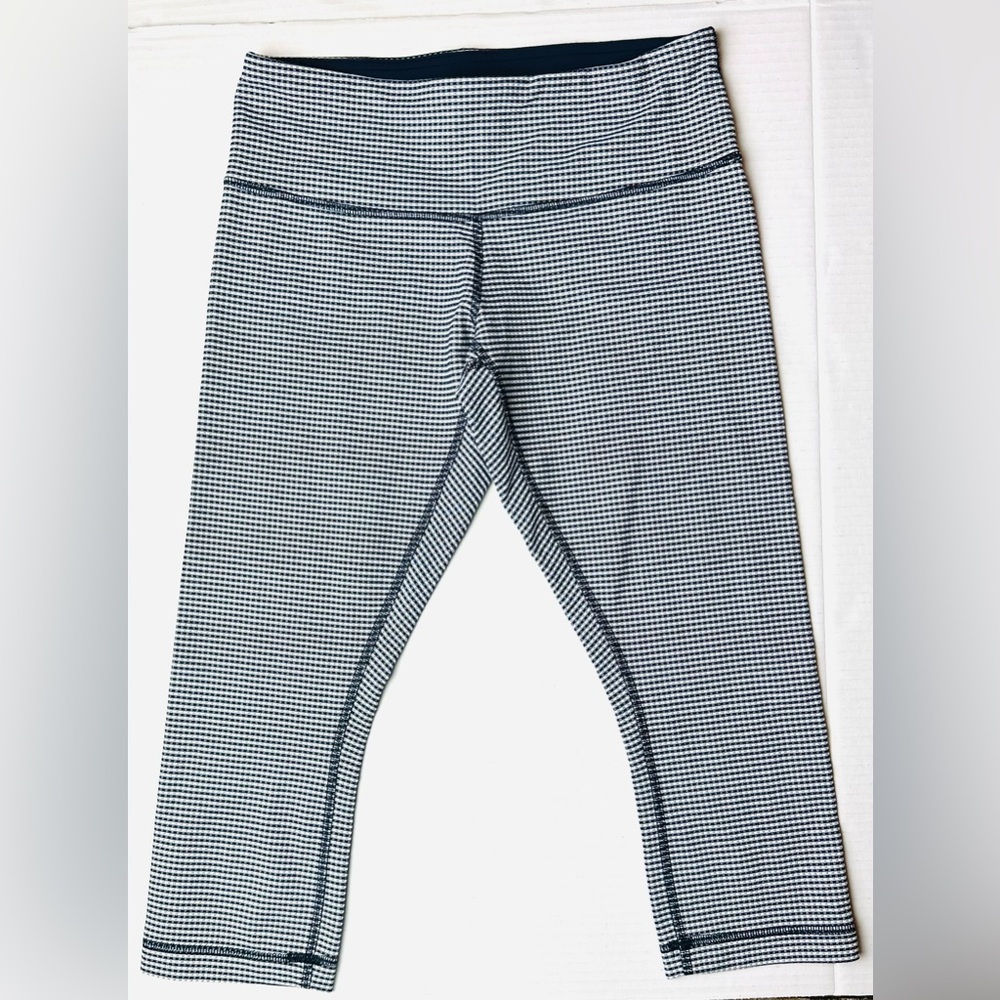 Lululemon Wunder Under Crop II Size 6 Leggings Gingham Luon White Black Athletic